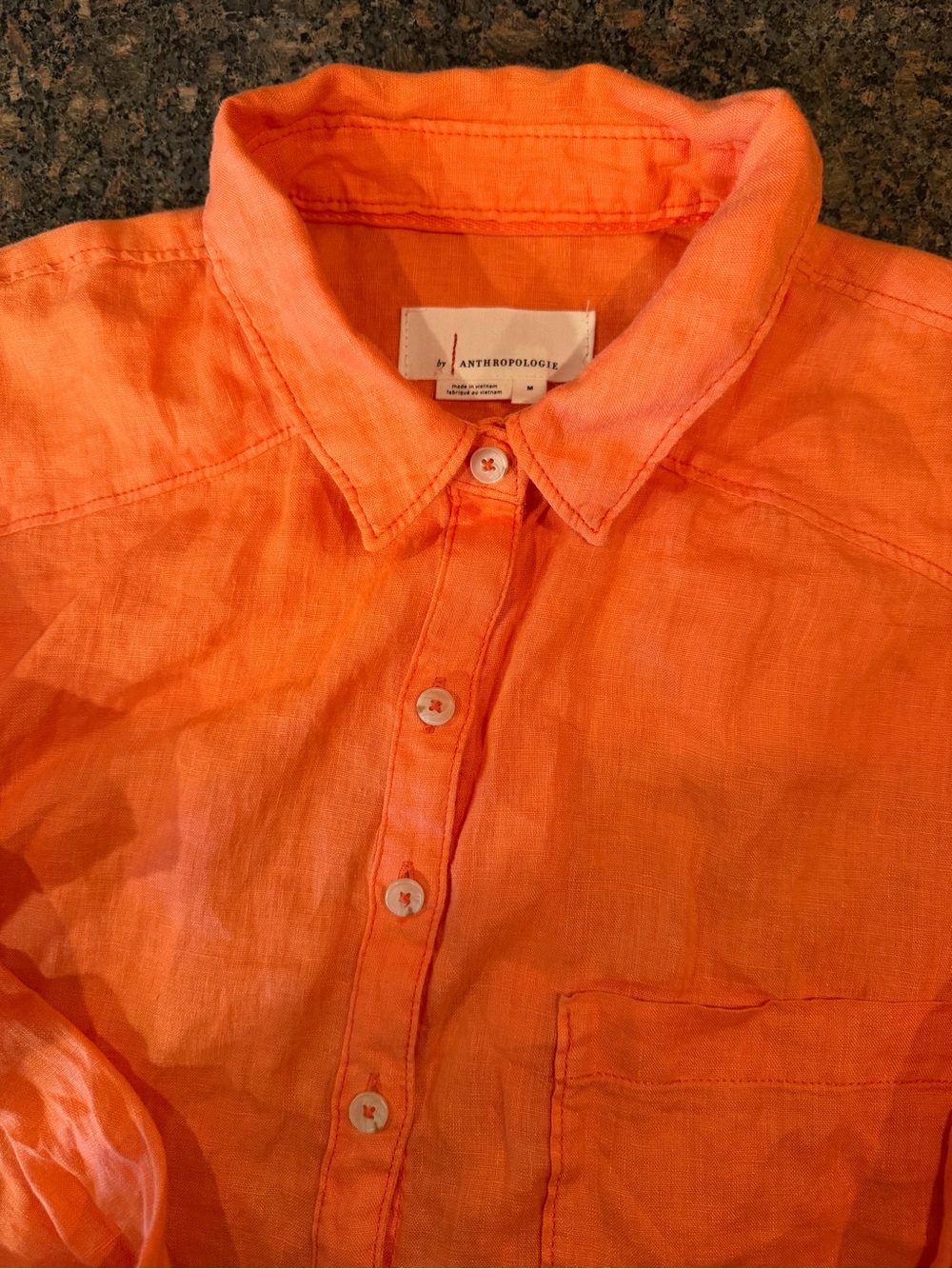 Anthropologie Men's Bright Orange Linen Button-Down Shirt
